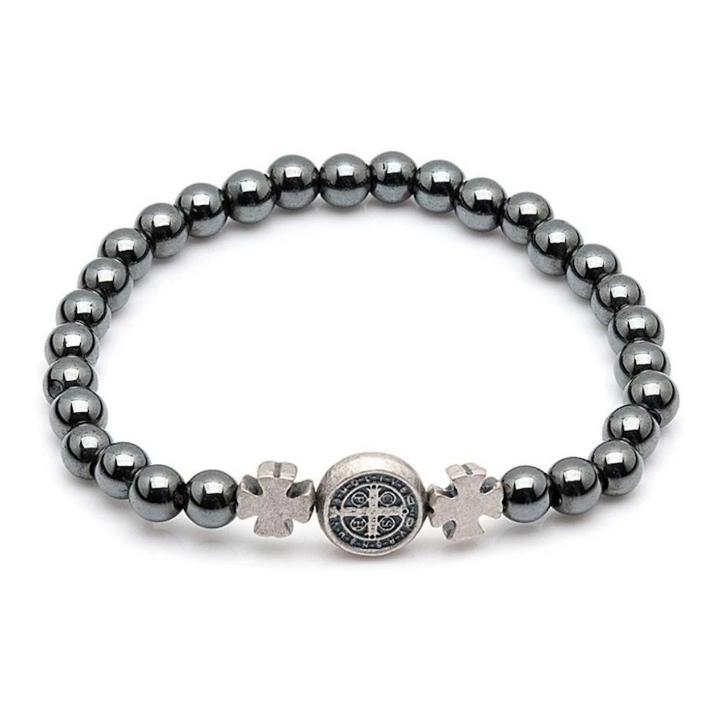 kit terço e pulseira de hematita com medalha de São Bento 6