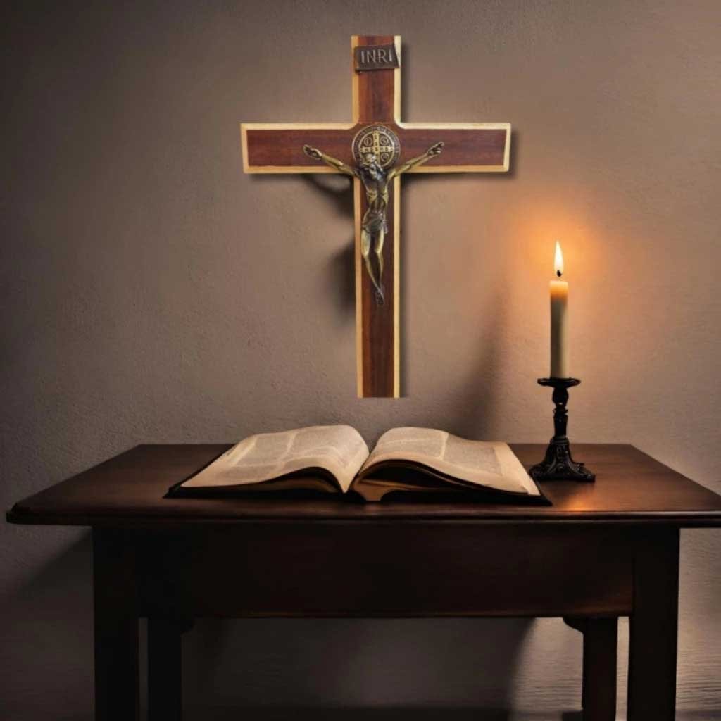 Crucifixo de Madeira com Medalha de São Bento 2