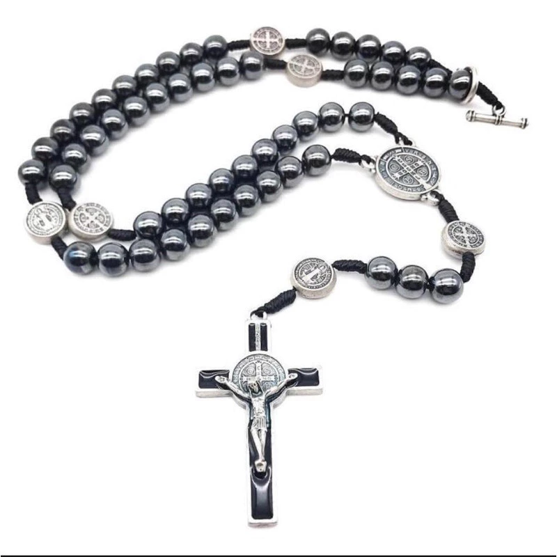 kit terço e pulseira de hematita com medalha de São Bento 2