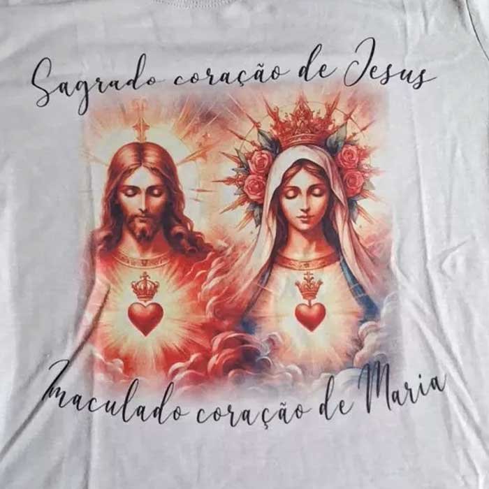 Camiseta com o Sagrado Coração de Jesus e o Imaculado Coração de Maria 5