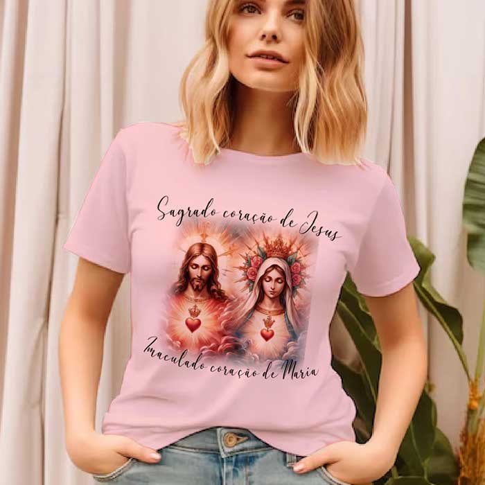 Camiseta com o Sagrado Coração de Jesus e o Imaculado Coração de Maria 2