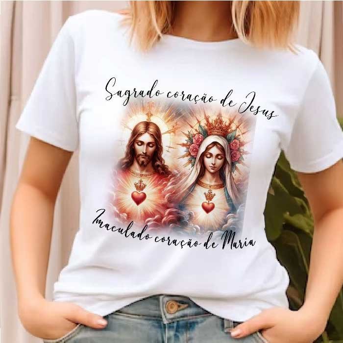 Camiseta com o Sagrado Coração de Jesus e o Imaculado Coração de Maria 7