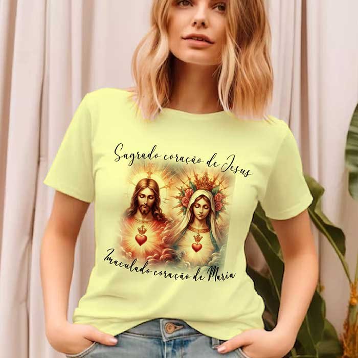 Camiseta com o Sagrado Coração de Jesus e o Imaculado Coração de Maria 9